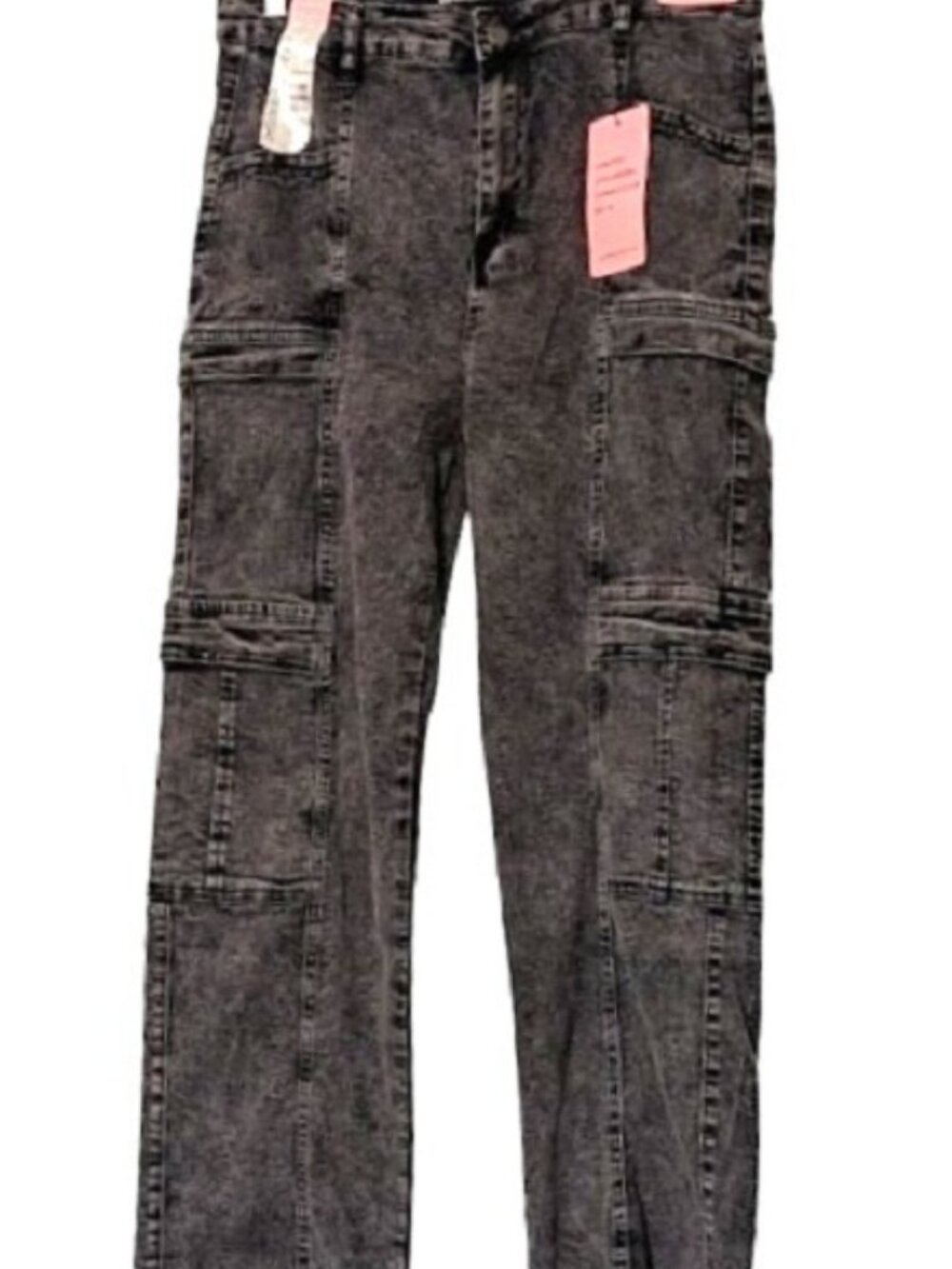 Between US Black Acid Wash Cotton Blend High Rise Straight Cargo Jeans SZ 18 NWT